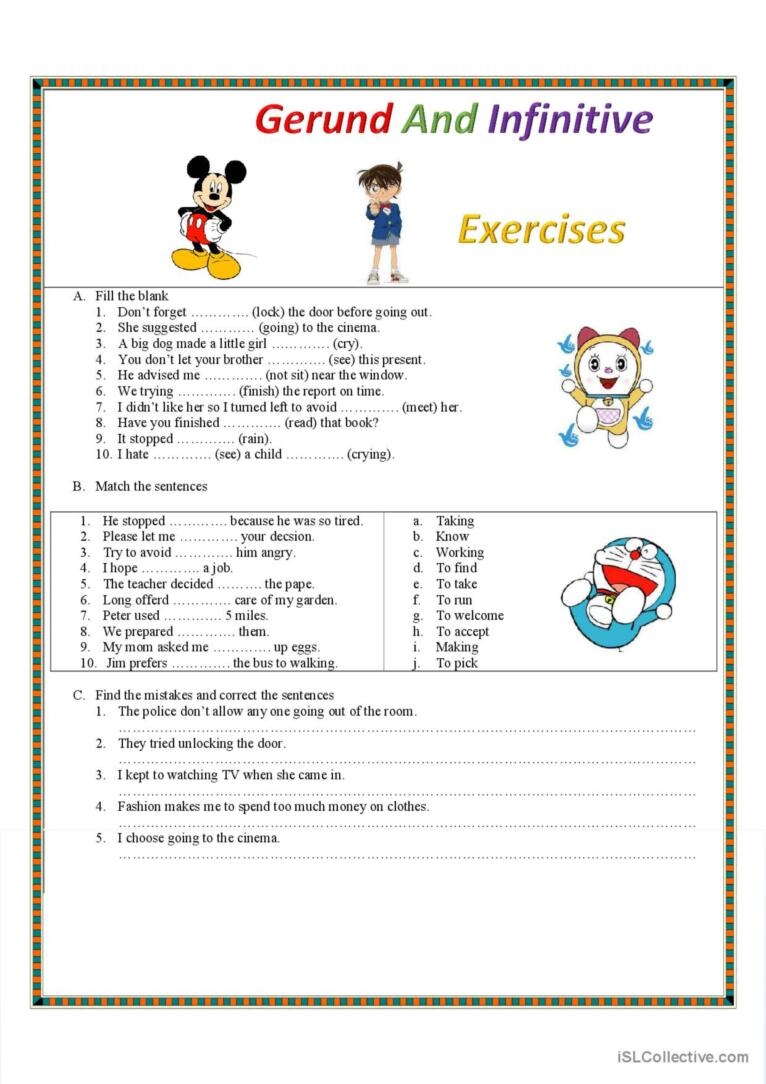 gerunds and infinitives exercises with answers