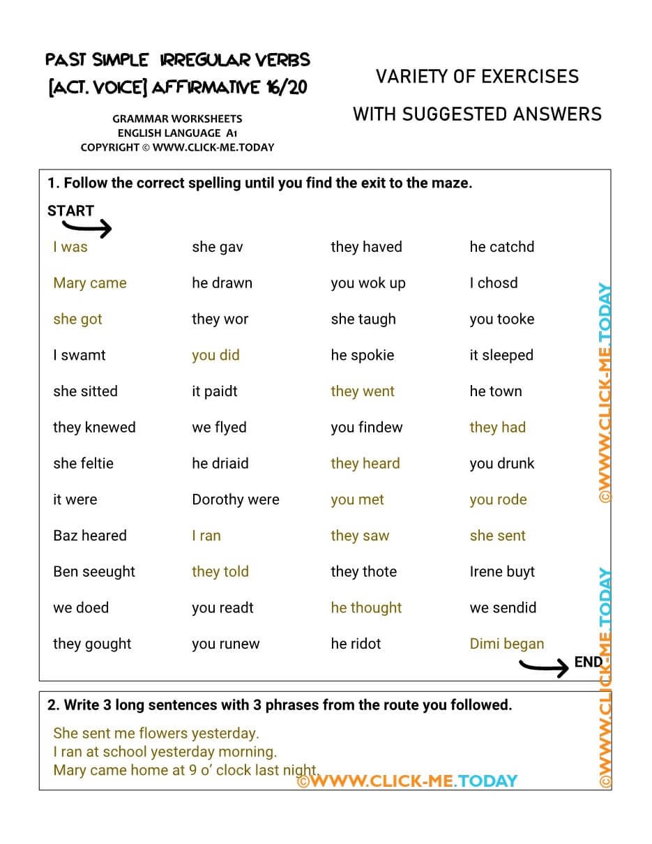 English Exercises Past Simple Tense Irregular Verbs Answer Key 