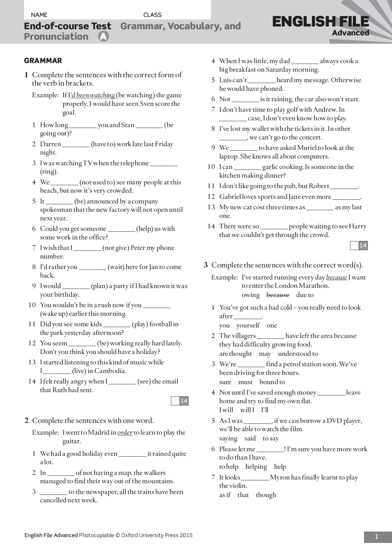 English Grammar Advanced Test Pdf