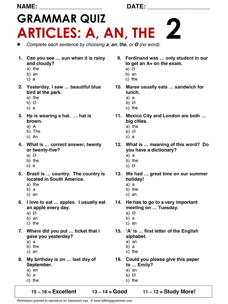 English Grammar Articles Examples