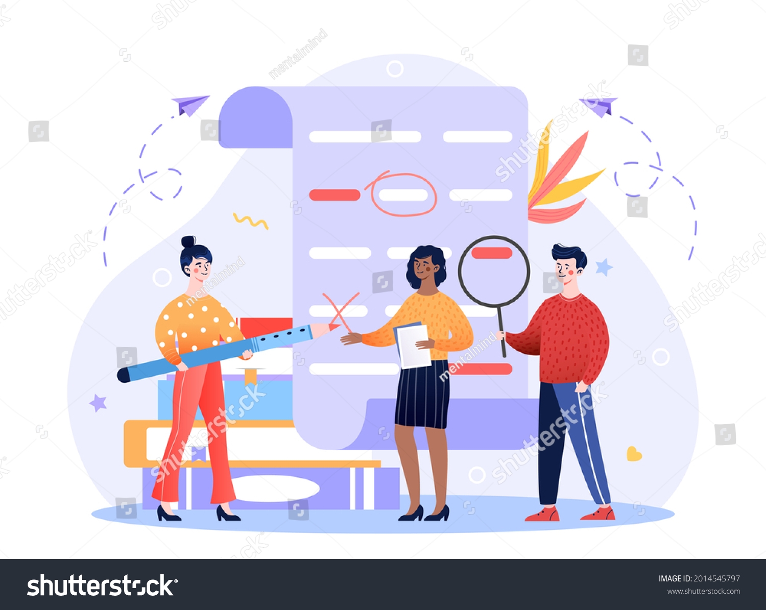 English Grammar Examination Concept Characters Correct Stock Vector 