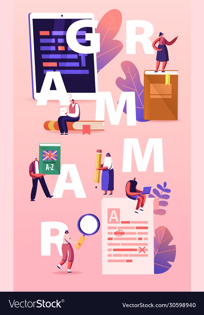 English Grammar Examination Concept Tiny People Vector Image