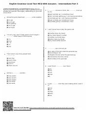 English Grammar Level Test MCQ With Answers Intermediate Part 3 pdf 