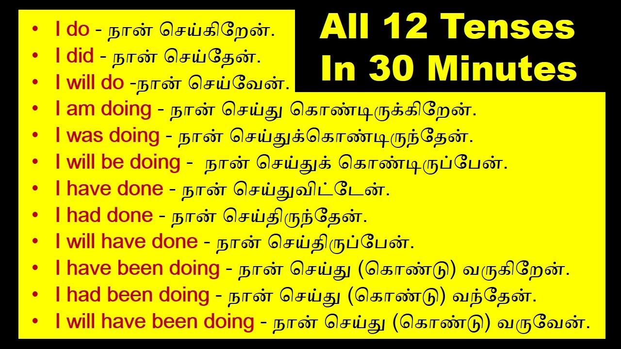 English Grammar Tenses Table In Tamil Meaning Pdf Infoupdate