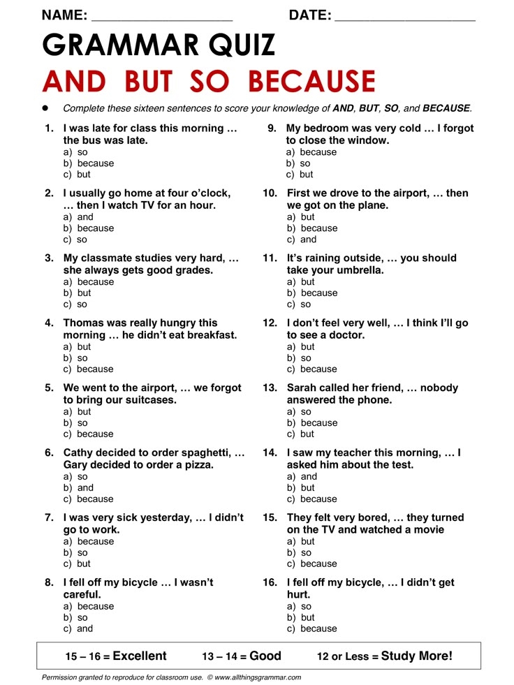 English Grammar Tests With Answers