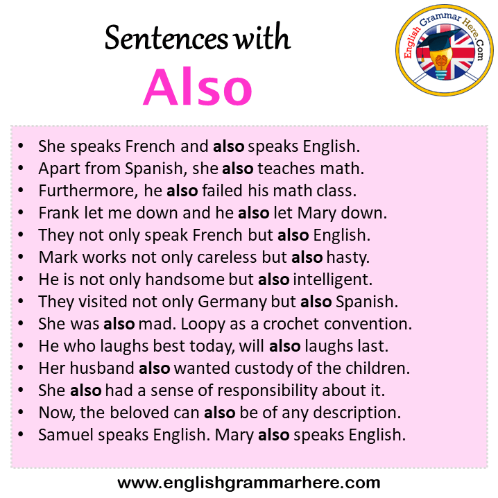 English Grammar Using Also Definiton And Example Sentences 58 OFF