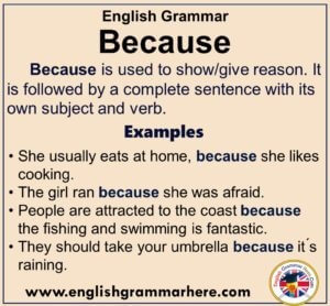 English Grammar Using Because Definiton And Example Sentences 