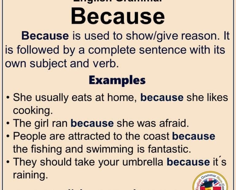 English Grammar Using Because Definiton And Example Sentences