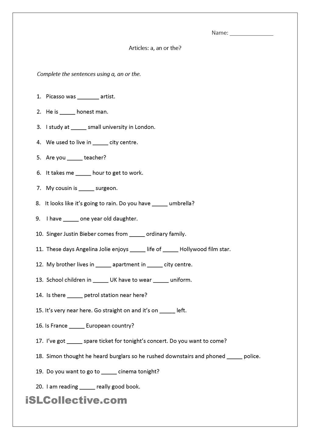 English Grammar Worksheet For Class 10