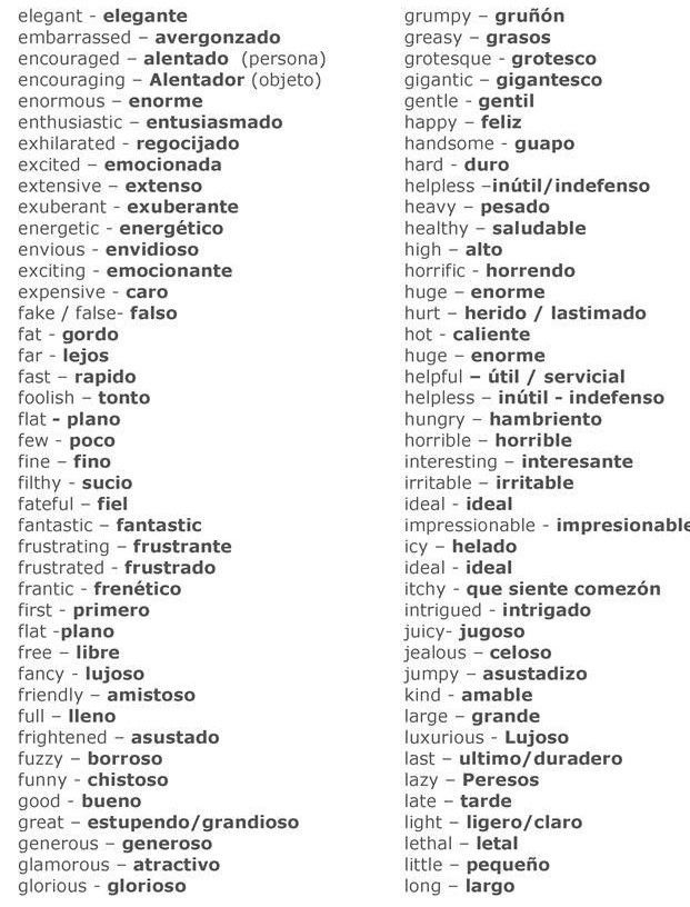 English Spanish Adjectives En 2021 Como Aprender Ingles Basico 