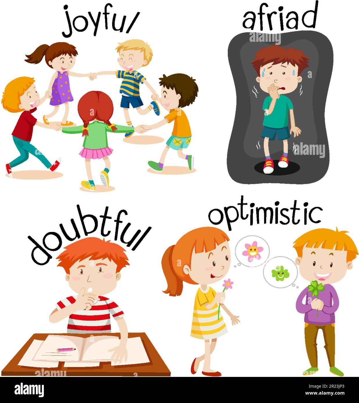 English Vocabulary Adjective Word With Cartoon Characters Illustration 