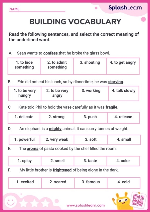 English Vocabulary Development Worksheet For 2nd 3rd Grade 