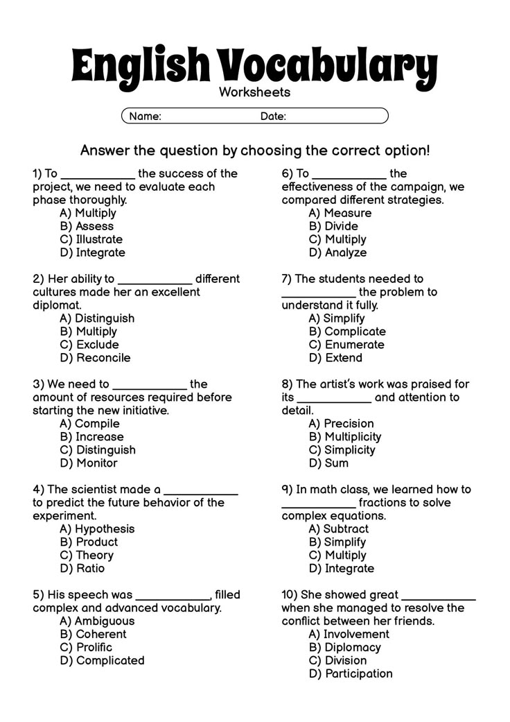 English Vocabulary Exercises For 9th Graders In 2025 Vocabulary 