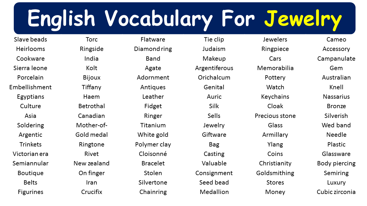 English Vocabulary For Jewelry Vocabulary Point