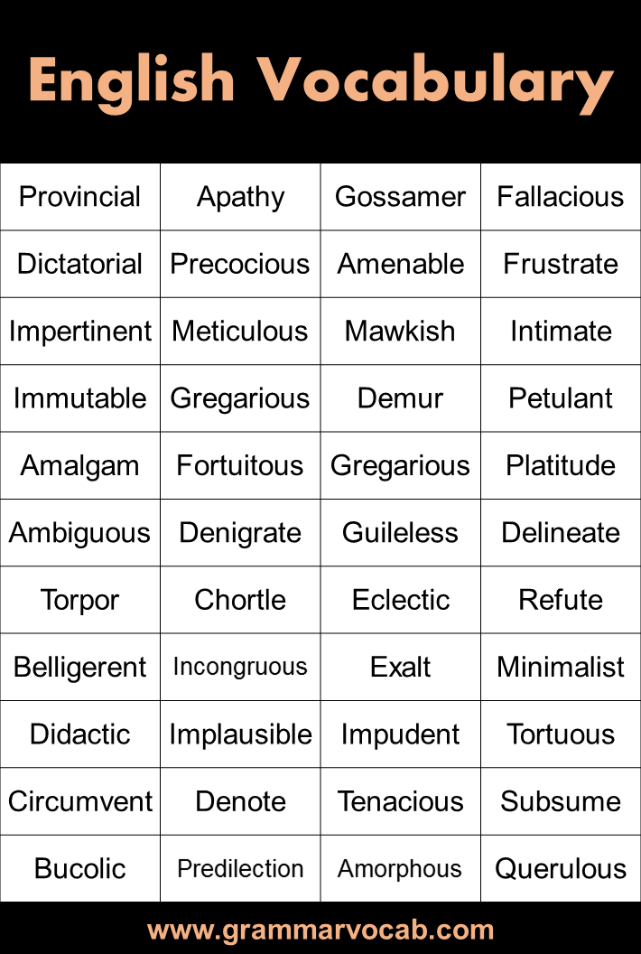 English Vocabulary List Advanced GrammarVocab