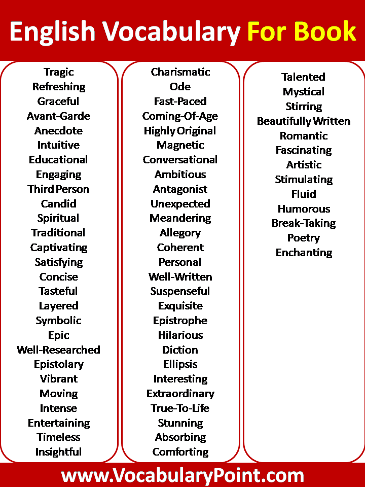 English Vocabulary Words For Books Vocabulary Point