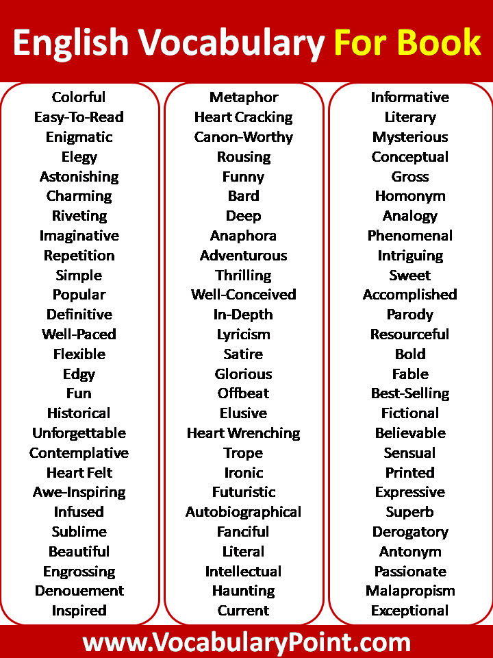 English Vocabulary Words For Books Vocabulary Point