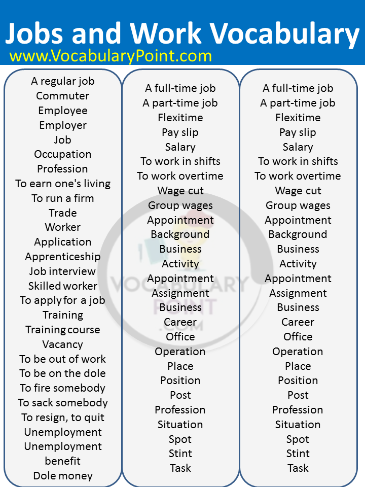 English Vocabulary Words For Jobs Jobs And Work Vocabulary 