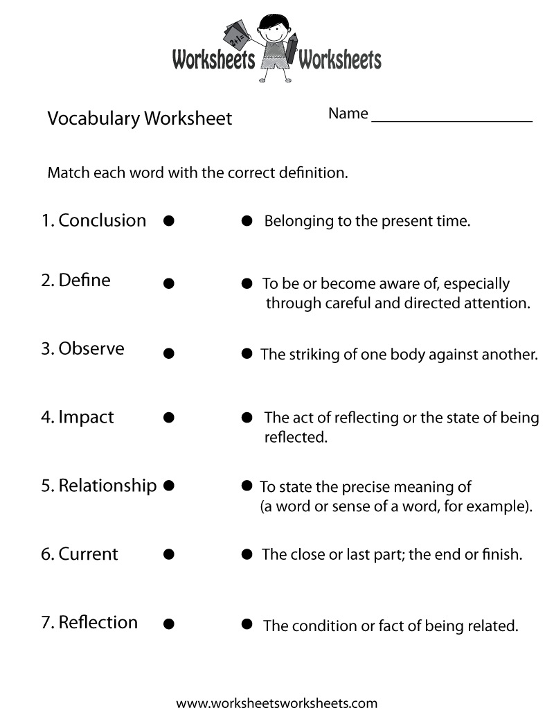 vocabulary activity sheets