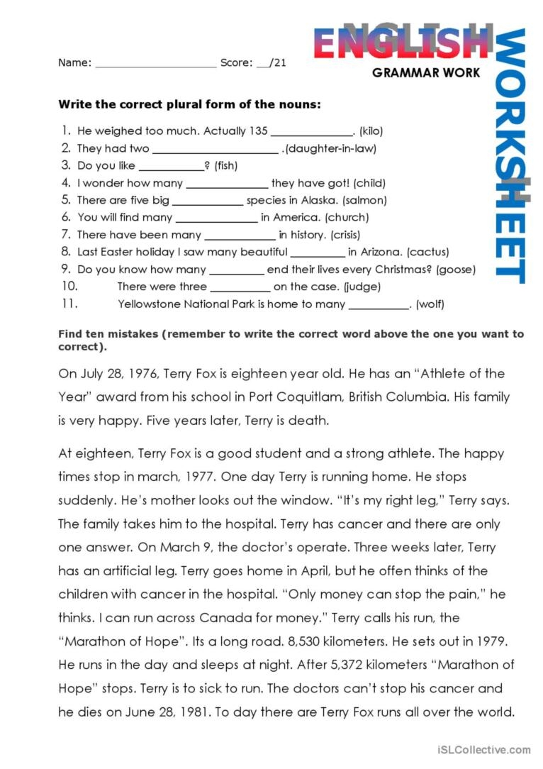 English Weekly Worksheet 1 General G English ESL Worksheets Pdf Doc