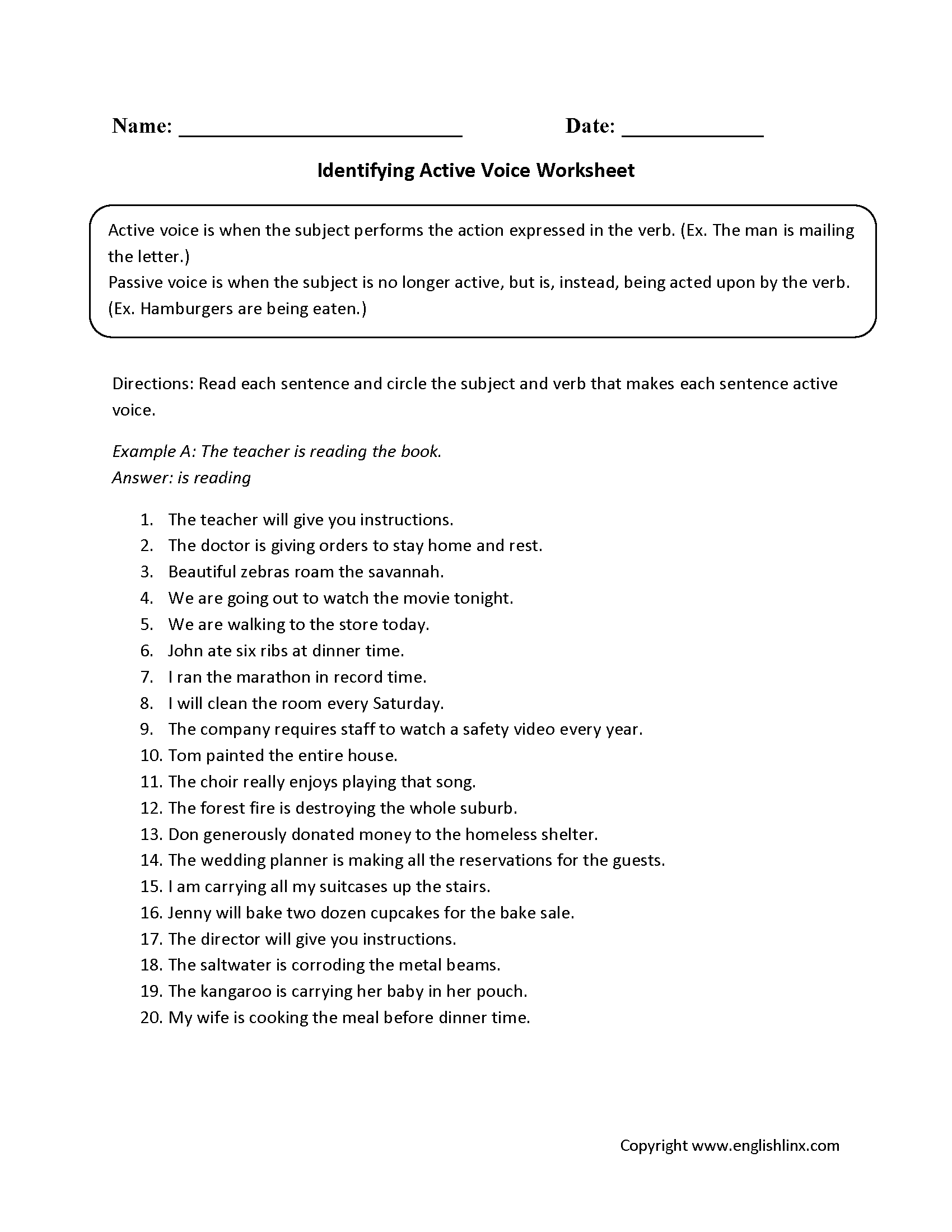 Englishlinx Active And Passive Voice Worksheets