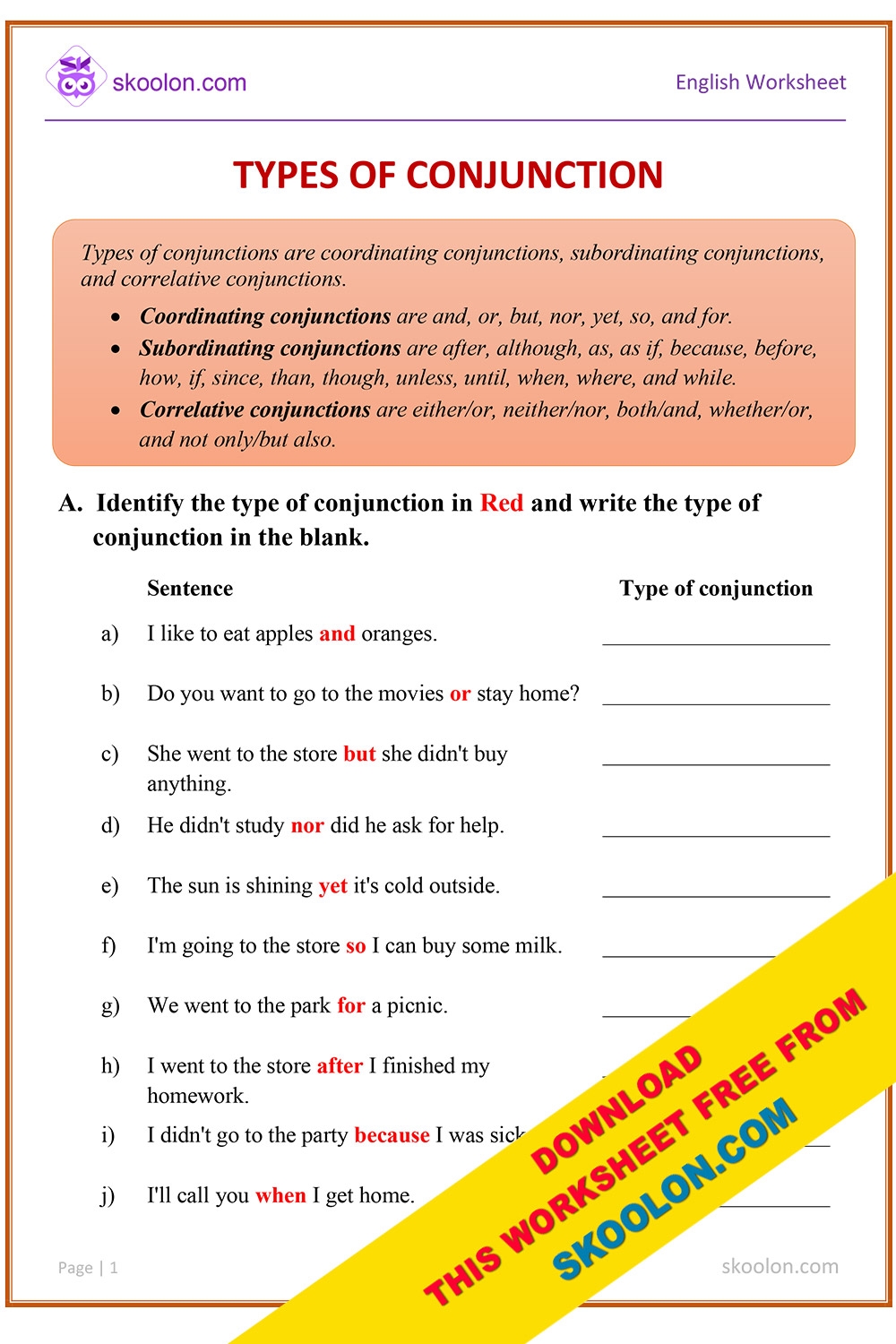 Englishlinx Conjunctions Worksheets Worksheets Library