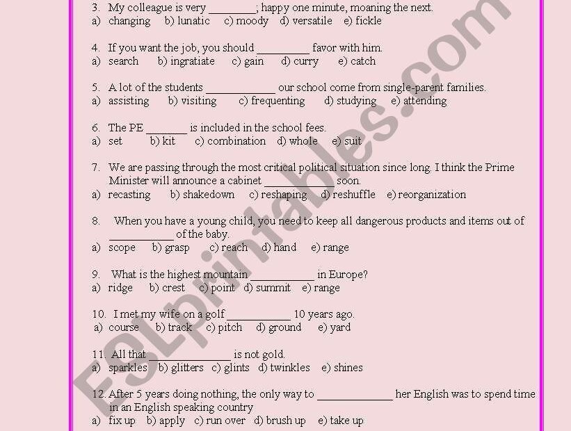 Enlarge Your Vocabulary Key Included ESL Worksheet By Gdinca