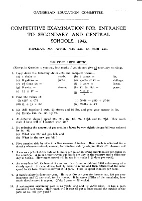 Entrance Exams Gateshead Grammar School Recollections Photos