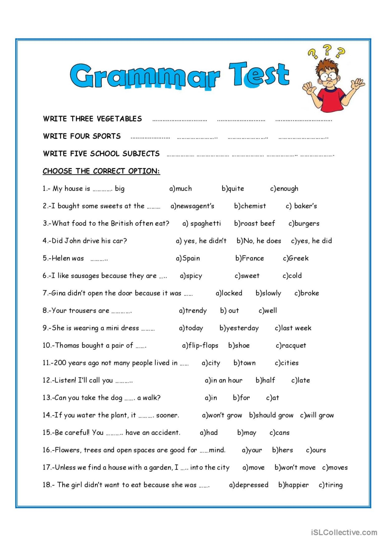 Esl English Grammar Test