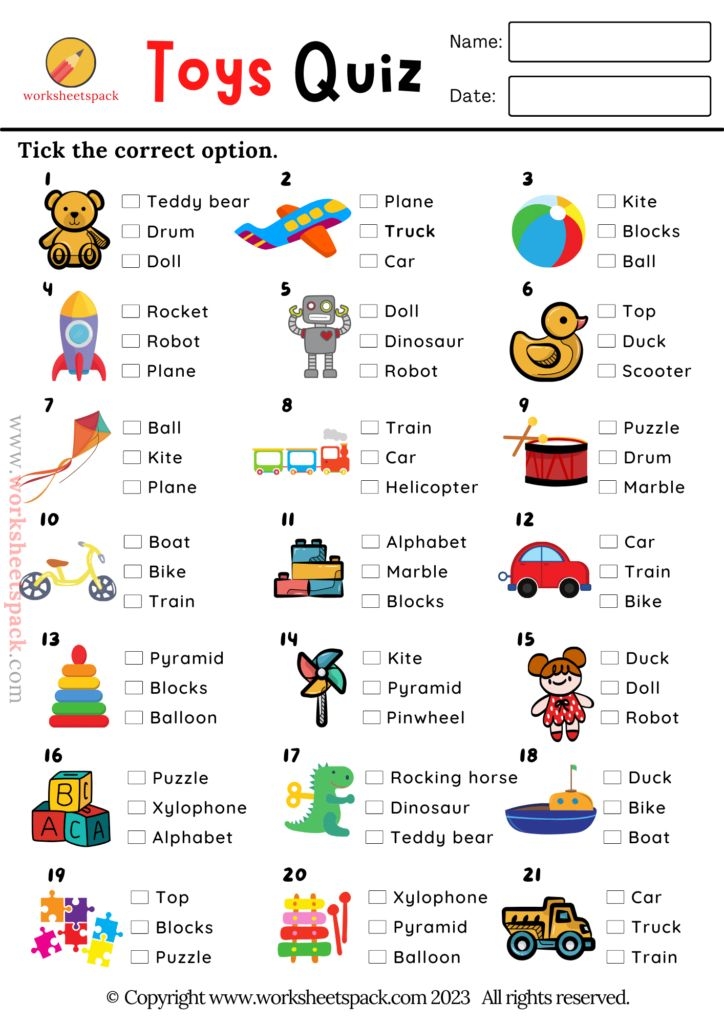 ESL Toys Picture Quiz For Kids Worksheetspack Quizzes For Kids 
