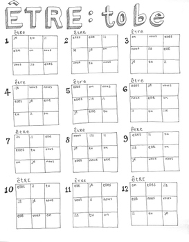 Etre French Verb ETRE Tic Tac Toe verb Conjugation verb Practice No