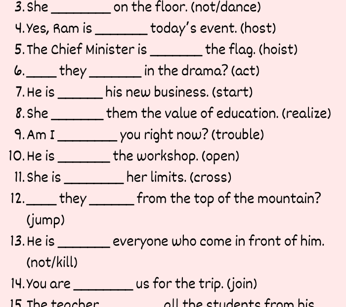 Exercise Of Present Continuous Tense Present Continuous Tense