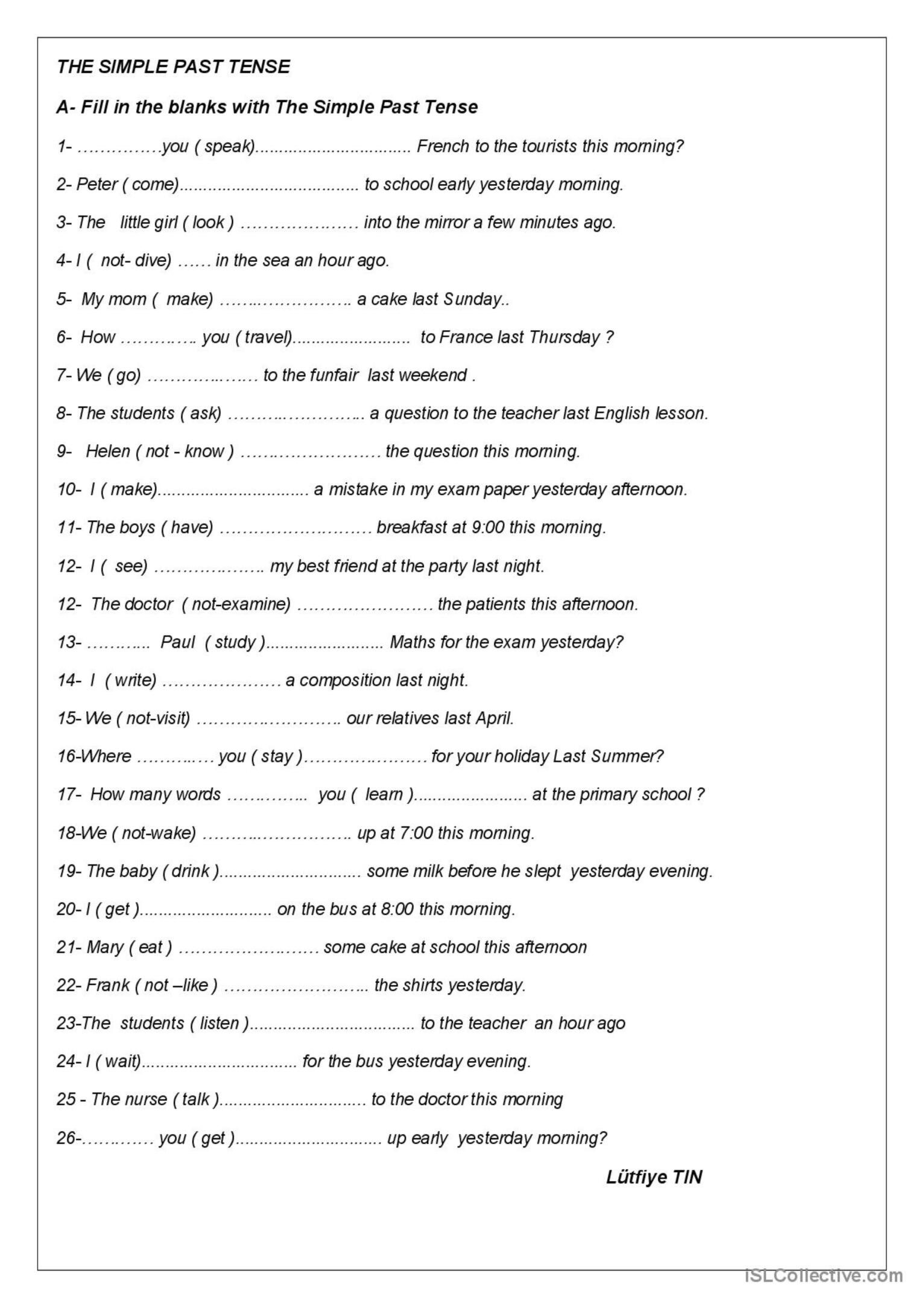 Exercises About The Simple Past Tens English ESL Worksheets Pdf Doc
