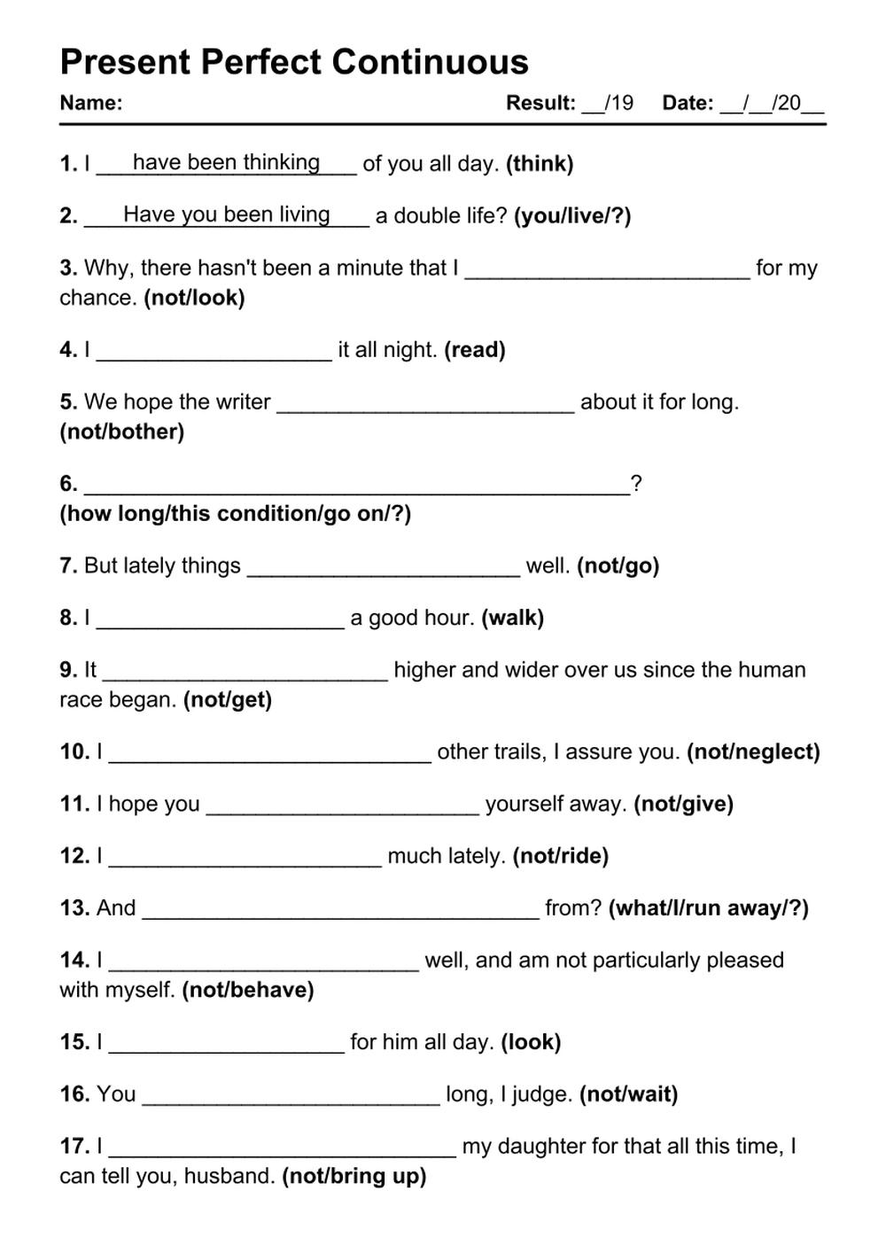 Exercises For Present Perfect Continuous Tense Infoupdate