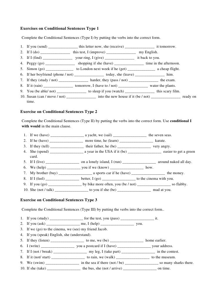 Exercises On Conditional Sentences Type 1 Complete The Conditional 