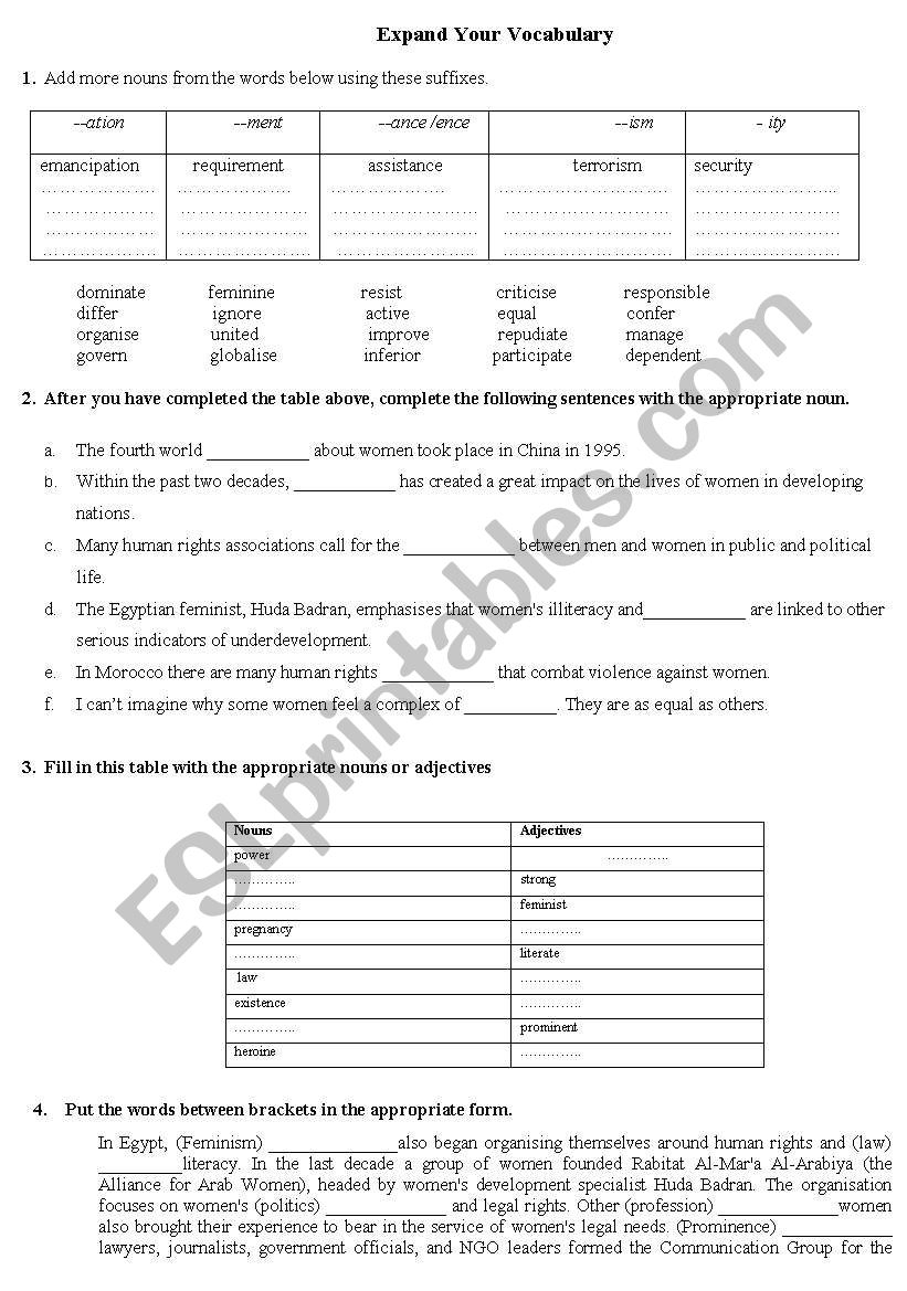 Expand Vocabulary ESL Worksheet By Tansaoui