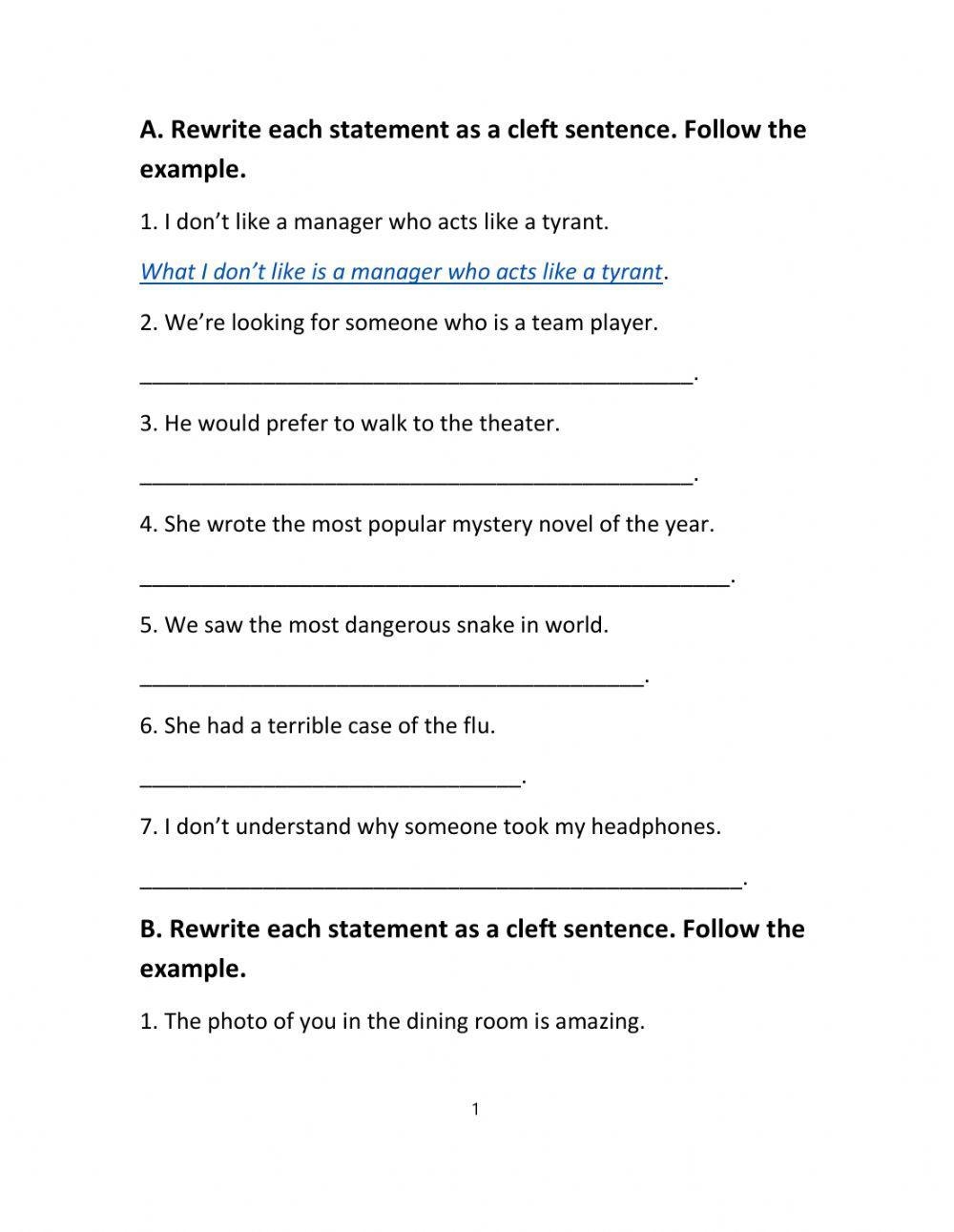 Extra Grammar Practice Cleft Sentences Worksheet Live Worksheets 