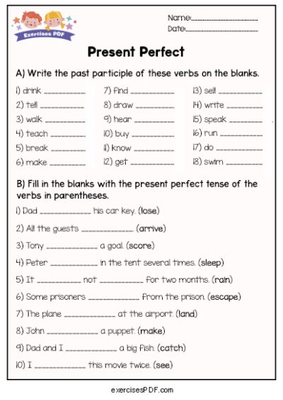 Fill In The Blanks With The Present Perfect Tense Exercises PDF