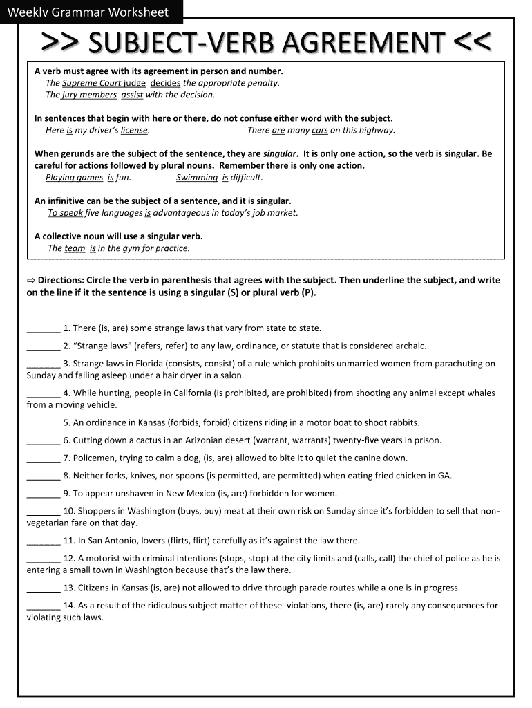 packet 6 subject verb