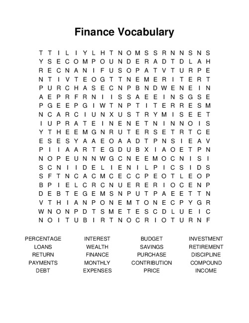 Finance Vocabulary Word Search
