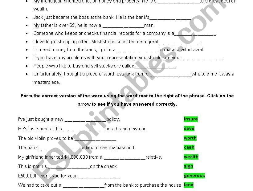 Financial Vocabulary ESL Worksheet By Borna