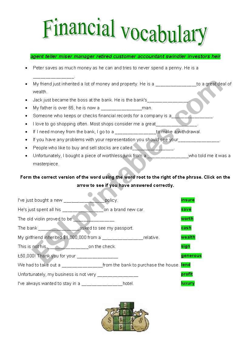 Financial Vocabulary ESL Worksheet By Borna