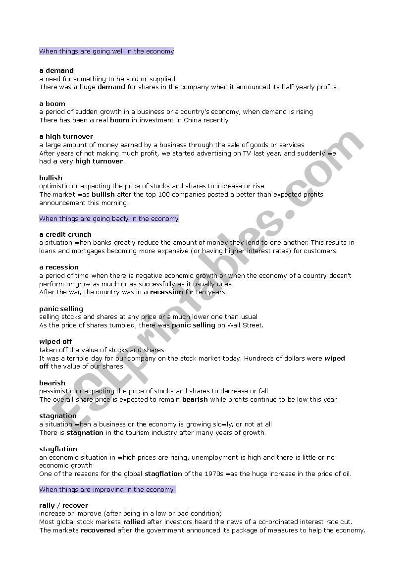 Financial Vocabulary ESL Worksheet By Efsunfree