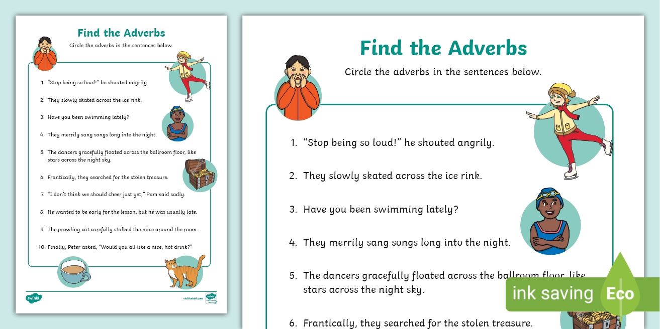 Find The Adverbs Activity Sheet teacher Made Twinkl