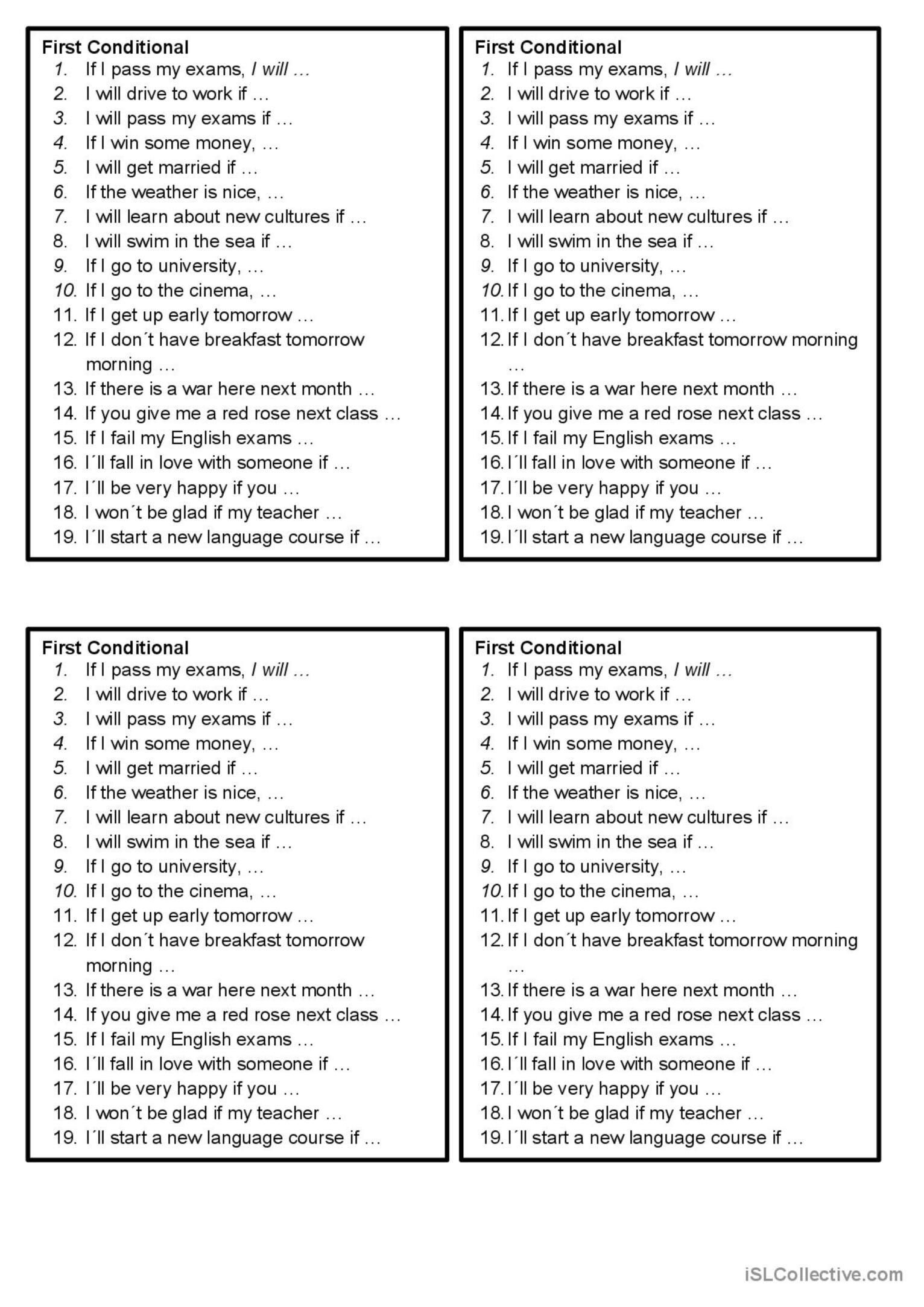 First Conditional Speaking Cards Dis English ESL Worksheets Pdf Doc