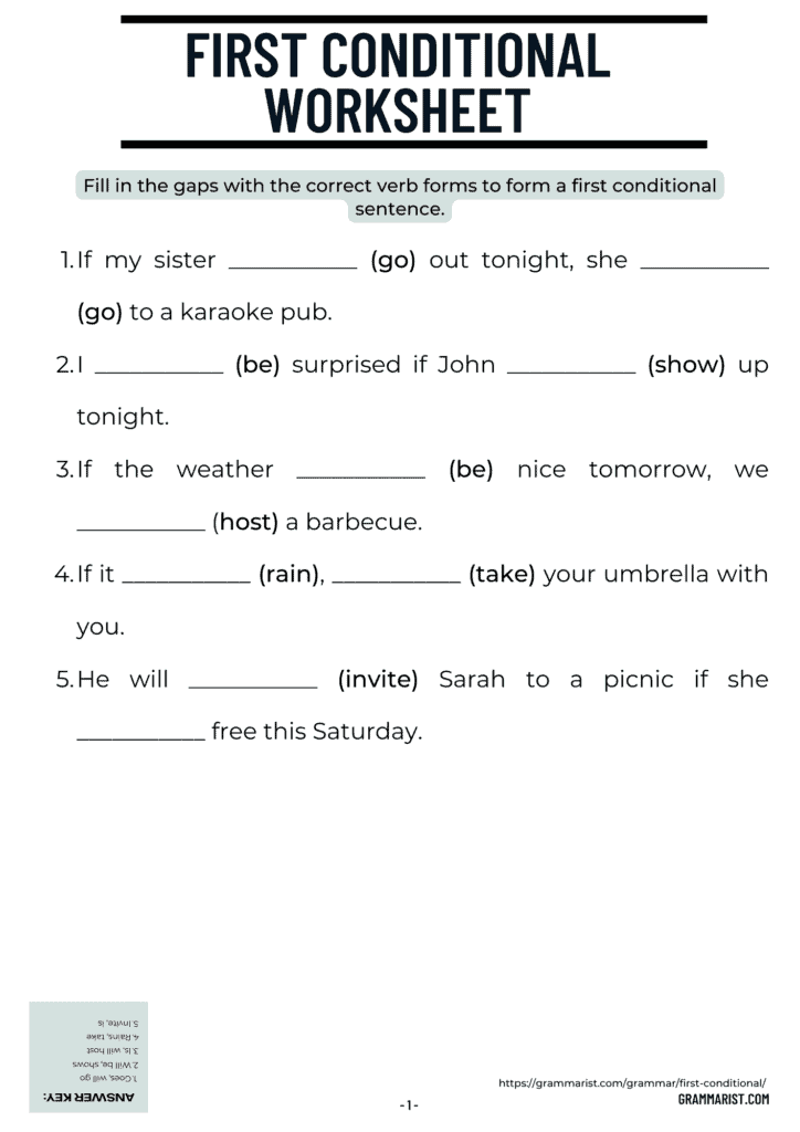First Conditional Uses Examples Worksheet