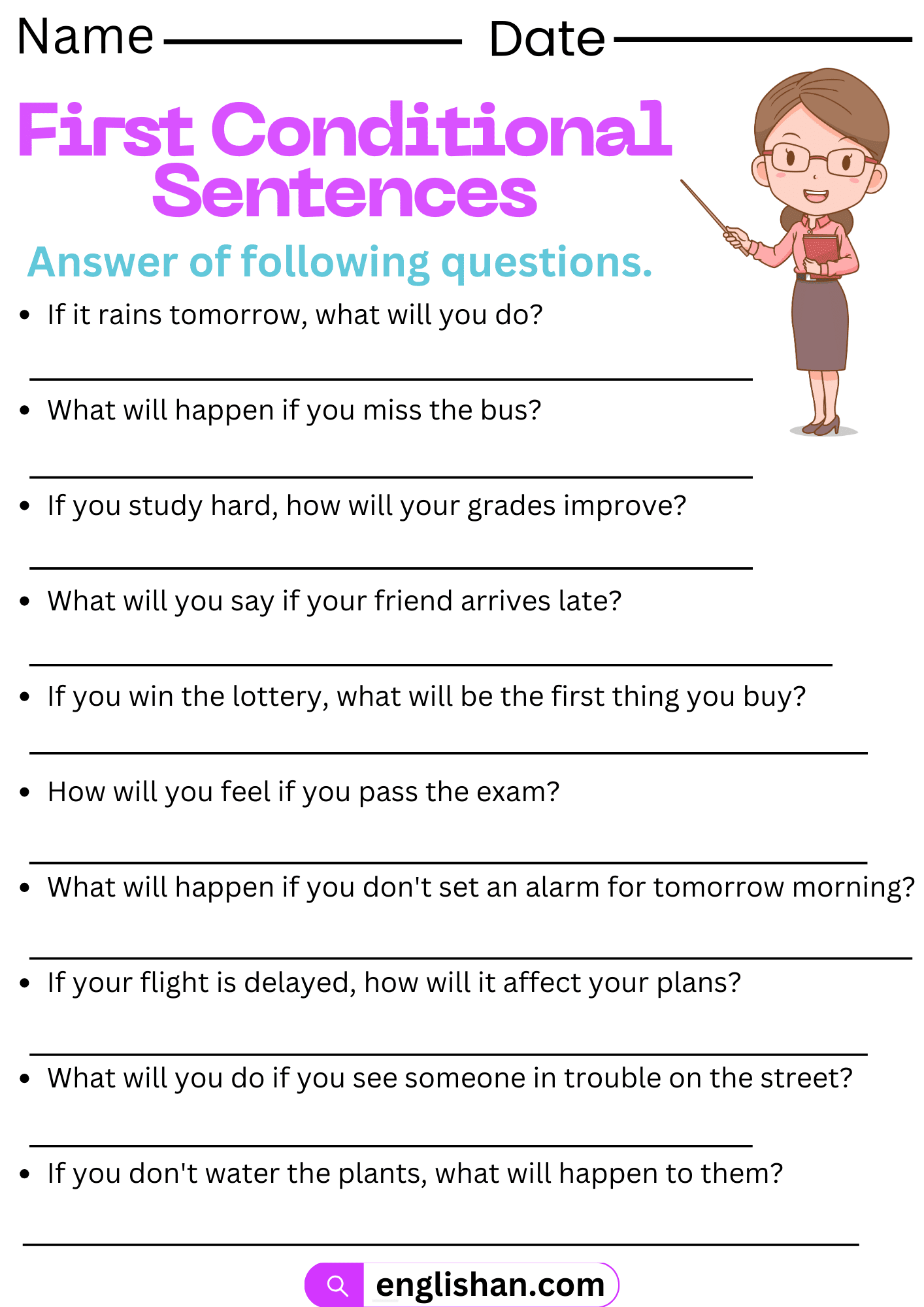 First Conditional Worksheets With Answers In English