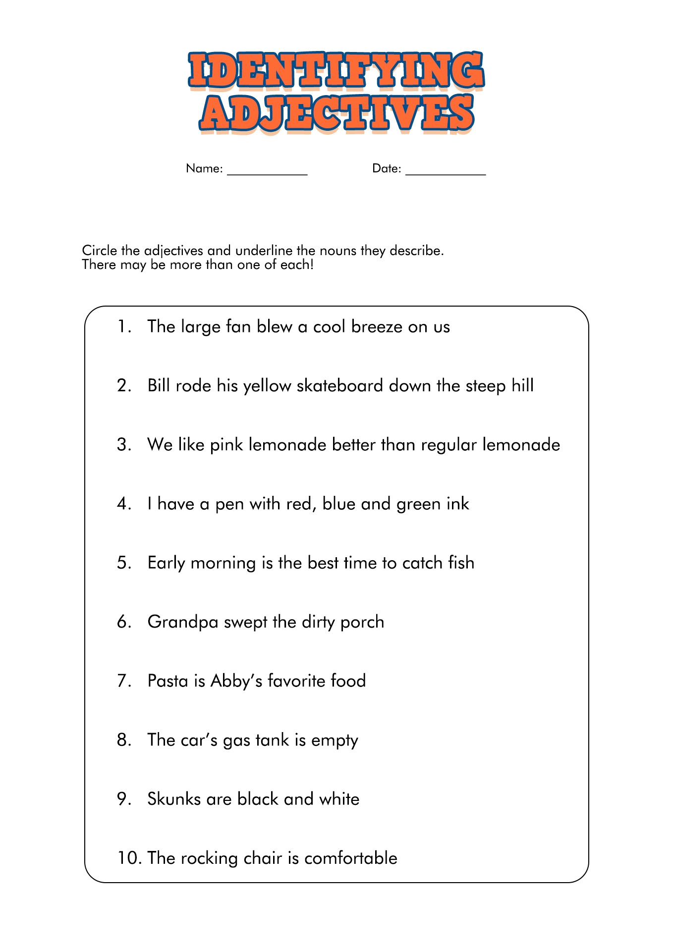 4th grade grammar worksheet pdf