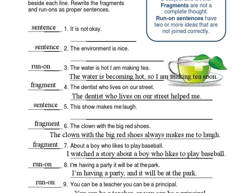 Fragment Run On Or Sentence Worksheet Live Worksheets Worksheets