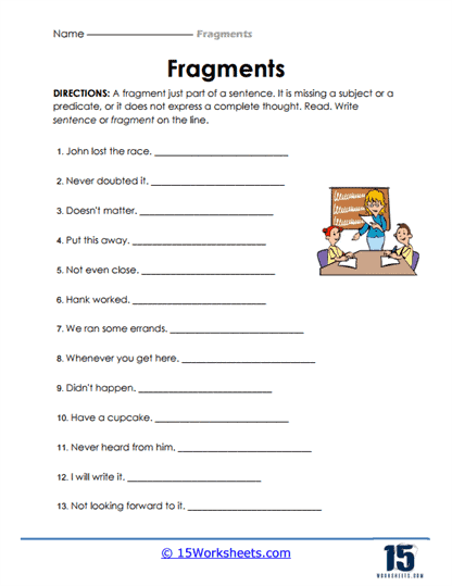 4th grade sentence fragments worksheets